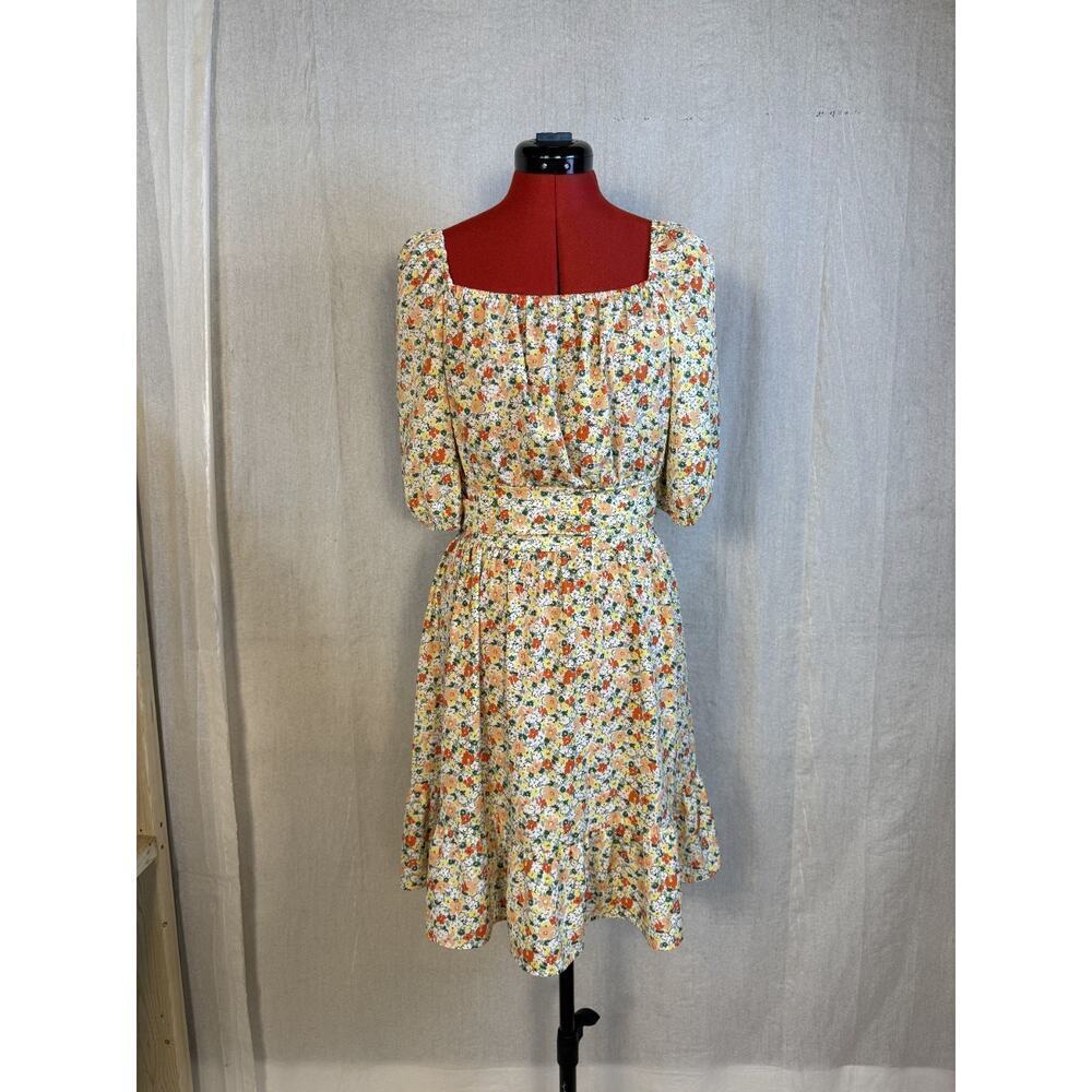 BTFBM Dress Size M Midi 3/4 Sleeve Floral Adjustable Waist Back Tie Boho D652